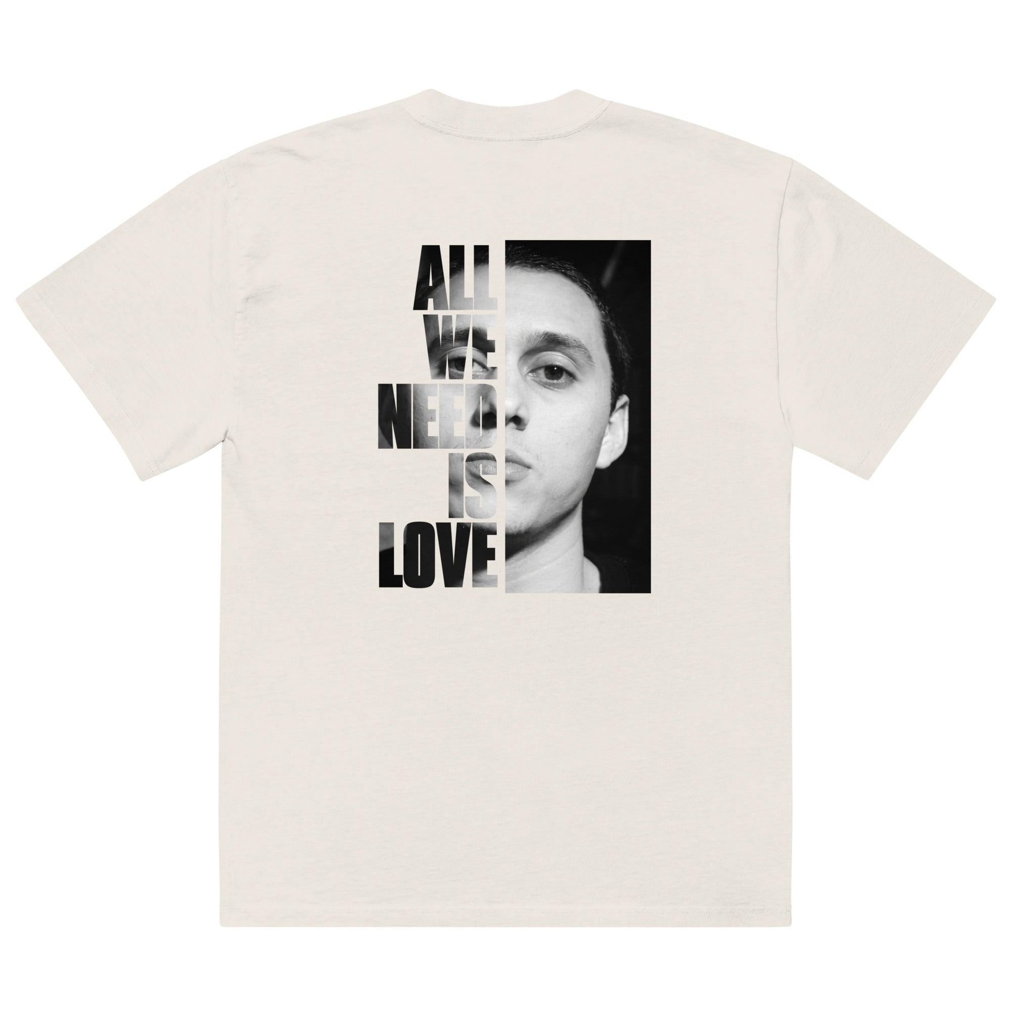 Canserbero “All We Need Is Love” oversized faded tee in faded bone, front view — Canserbero merch #color_faded_bone