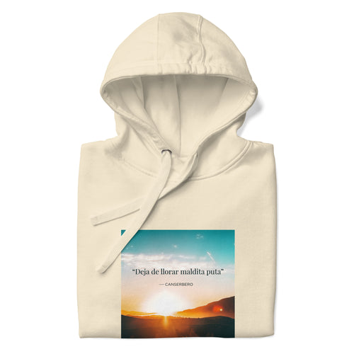 Canserbero “inspirational” quote hoodie in bone, folded detail — Canserbero merch #color_bone