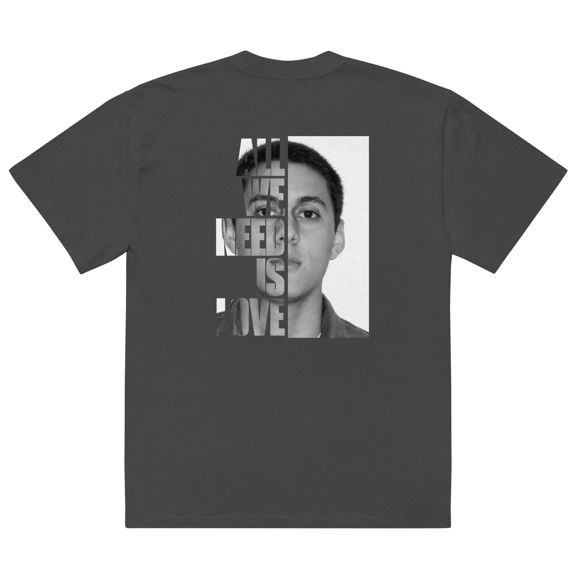 Canserbero “All We Need Is Love” oversized faded tee in faded black, front view — Canserbero merch #color_faded_black