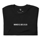 “Marico el que lo lea” t-shirt in black, folded detail — Venezuelan t-shirt #color_black