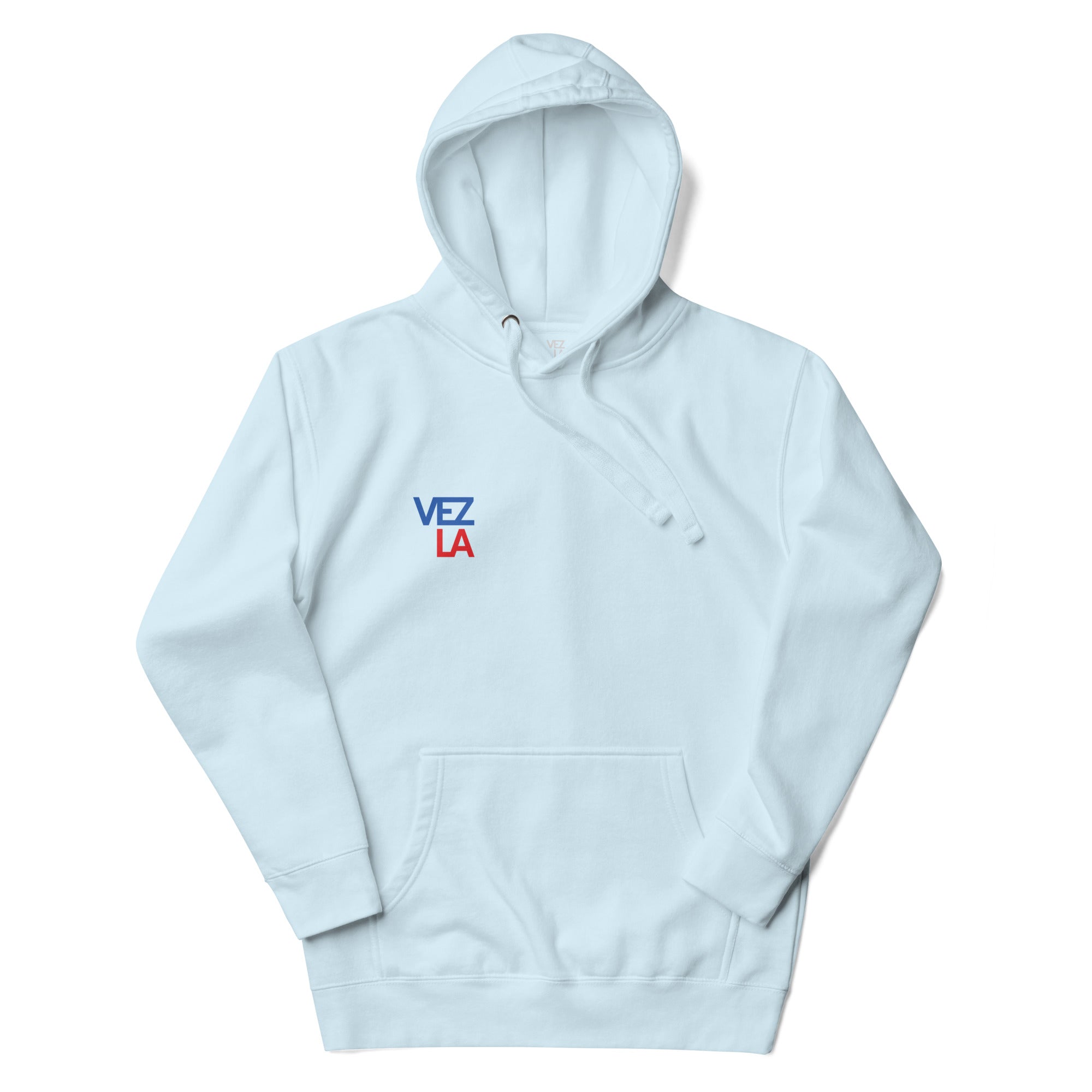 “Catch Them All” cartoon parody hoodie in sky blue, front view — Venezuelan streetwear #color_sky_blue