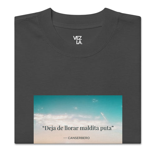 Canserbero “inspirational” quote oversized faded tee in faded black, folded detail — Canserbero merch #color_faded_black