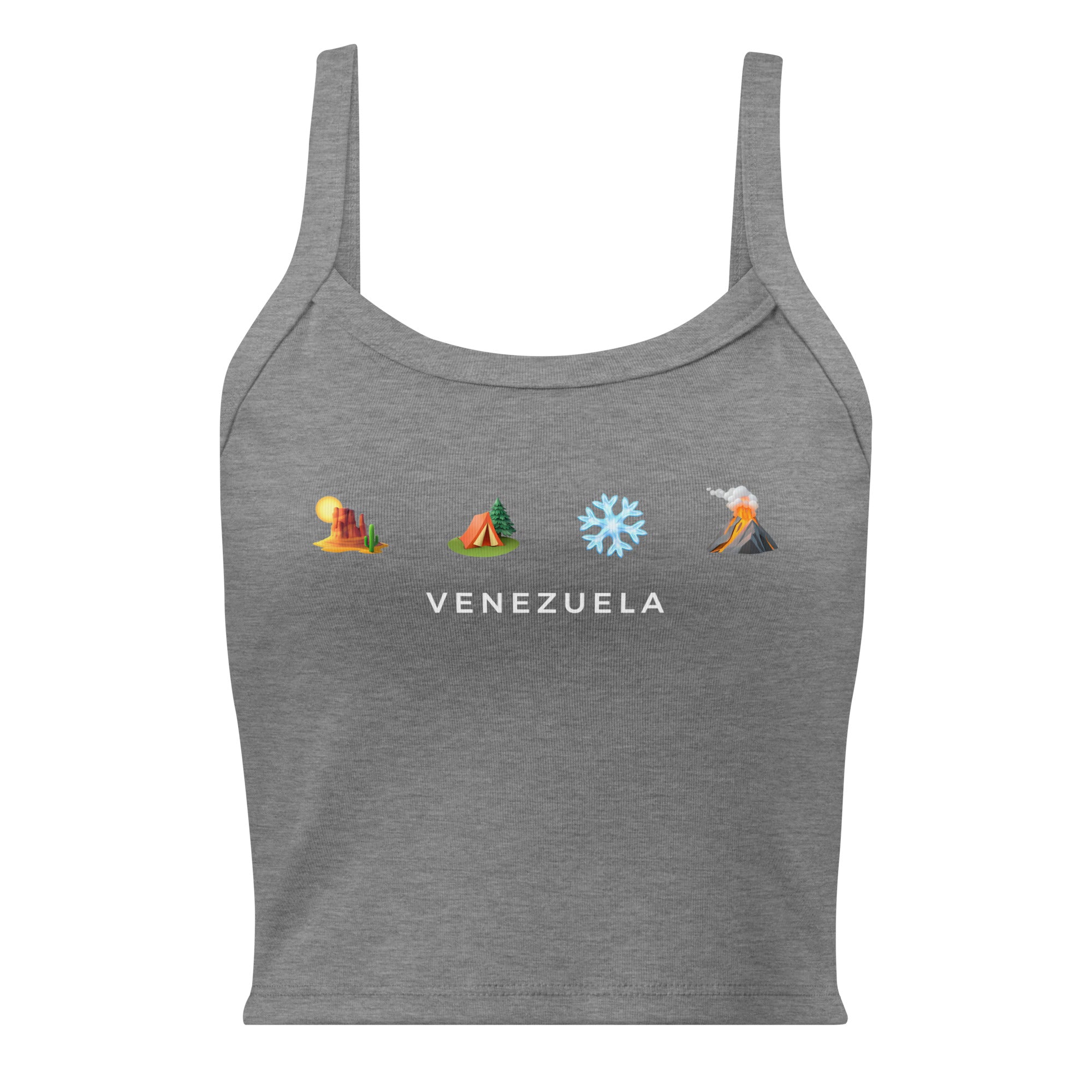 Desierto Selva Nieve y Volcán women's tank top in athletic heather, front view — ropa venezolana #color_athletic_heather