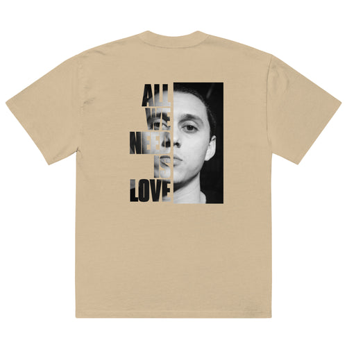 Canserbero “All We Need Is Love” oversized faded tee in faded khaki, front view — Canserbero merch #color_faded_khaki