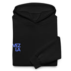 Statue of Liberty holding Polar beer oversized hoodie in black, folded detail — Venezuelan American #color_black