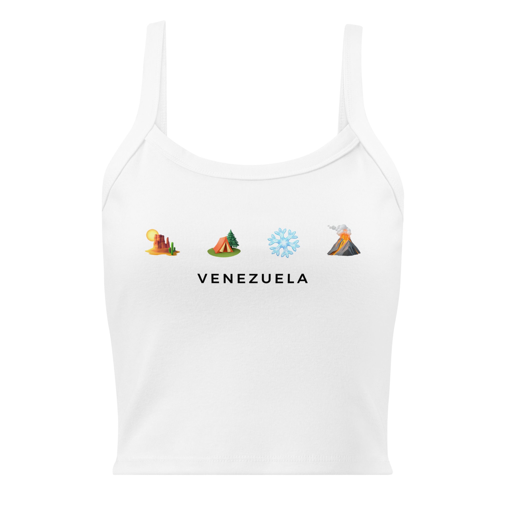 Desierto Selva Nieve y Volcán women's tank top in solid white blend, front view — ropa venezolana #color_solid_white_blend