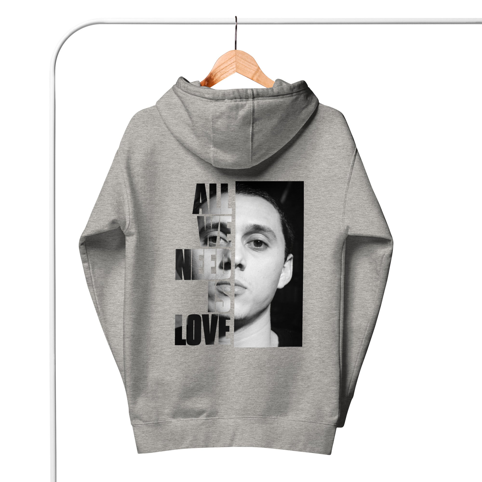 Canserbero “All We Need Is Love” hoodie in carbon grey, front view — Canserbero merch #color_carbon_grey