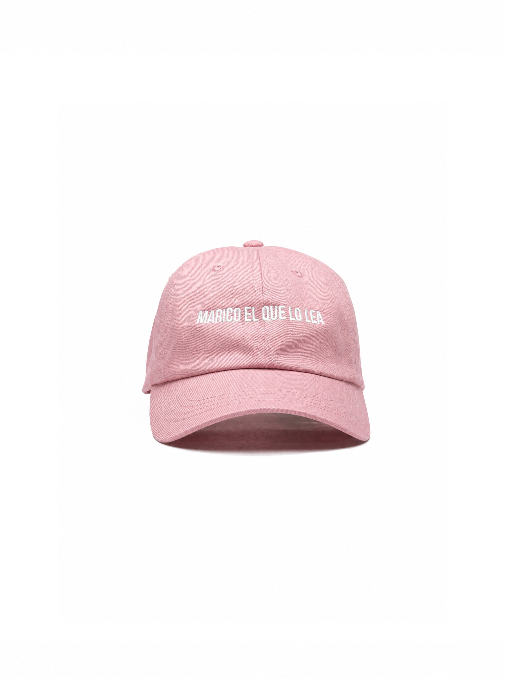 “Marico el que lo lea” embroidered pink dad cap — Venezuelan slang streetwear, front view #color_pink