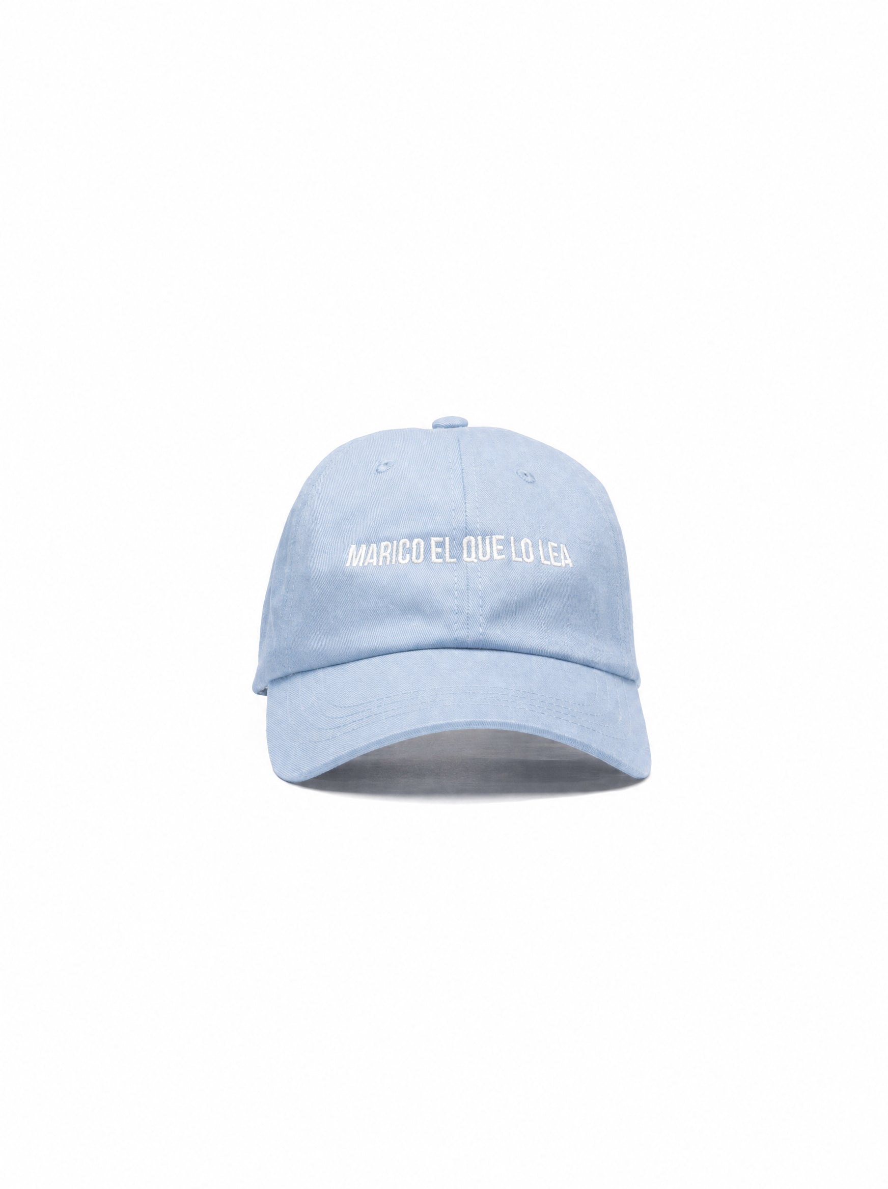 “Marico el que lo lea” embroidered light blue dad cap — Venezuelan slang streetwear, front view #color_light_blue