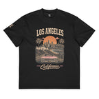Los Angeles California men's box tee in black, front view — Venezuelan American #color_black