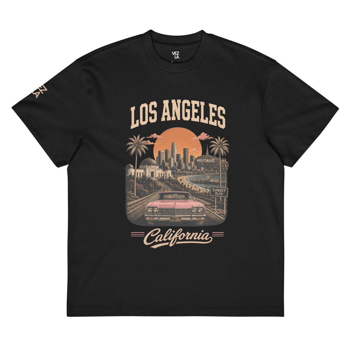 Los Angeles California men's box tee in black, front view — Venezuelan American #color_black