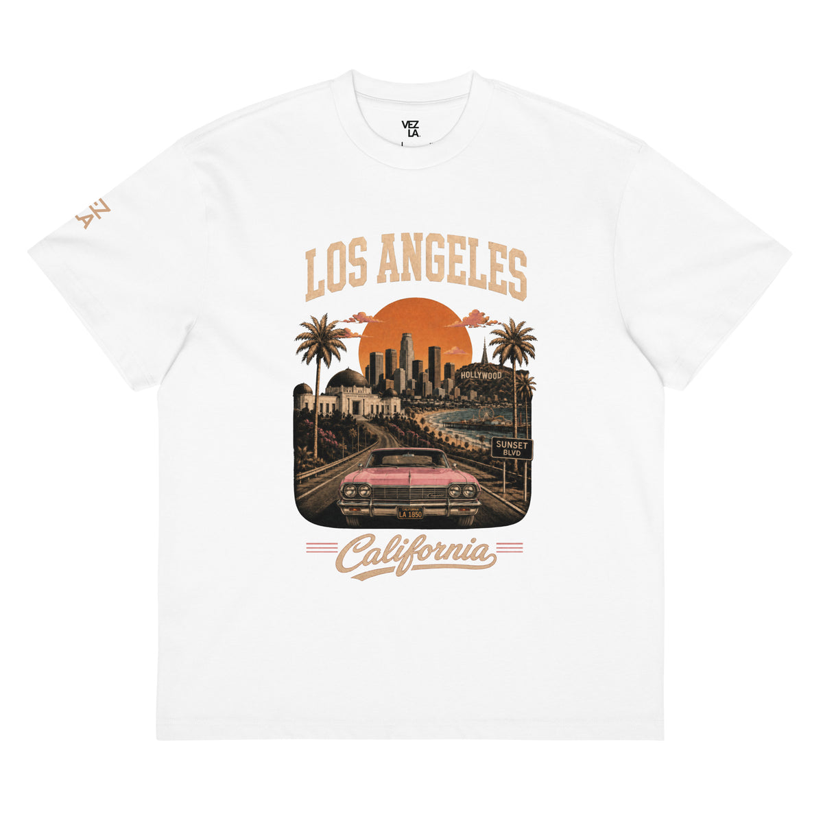 Los Angeles California men's box tee in white, front view — Venezuelan American #color_white