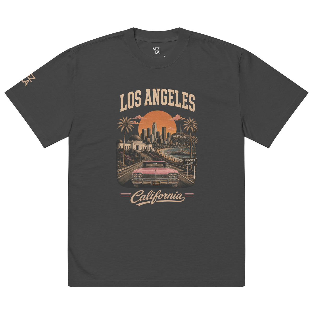 Los Angeles California oversized faded tee in faded black, front view — Venezuelan American #color_faded_black