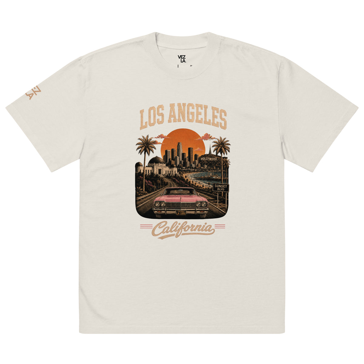 Los Angeles California oversized faded tee in faded bone, front view — Venezuelan American #color_faded_bone