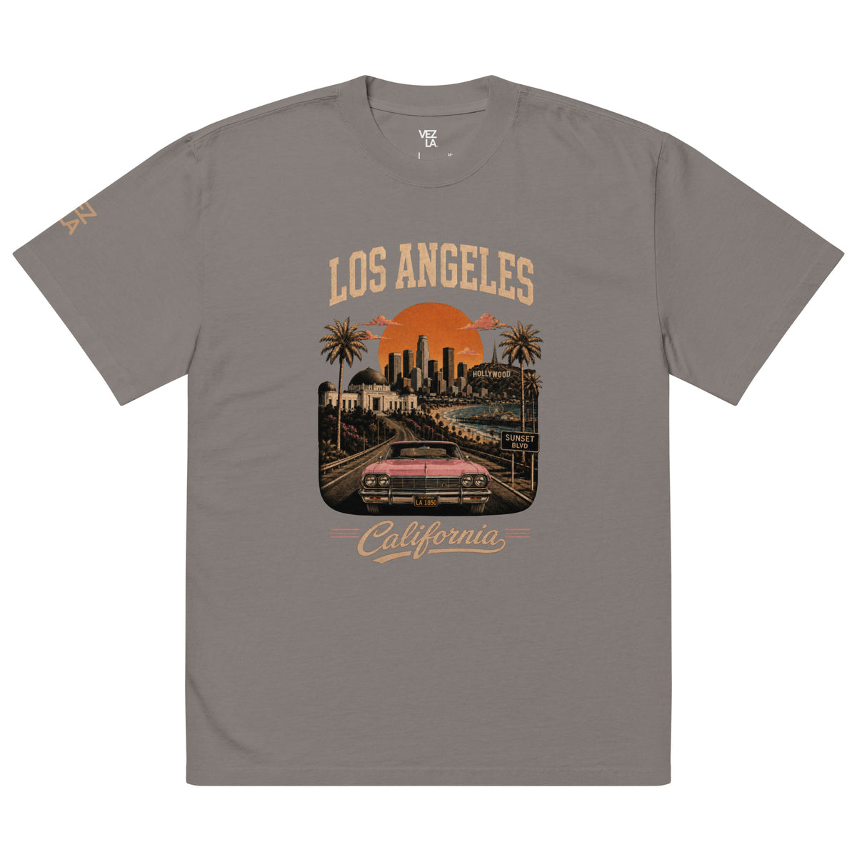Los Angeles California oversized faded tee in faded grey, front view — Venezuelan American #color_faded_grey