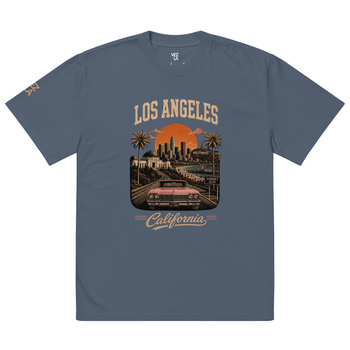 Los Angeles California oversized faded tee in faded indigo, front view — Venezuelan American #color_faded_indigo