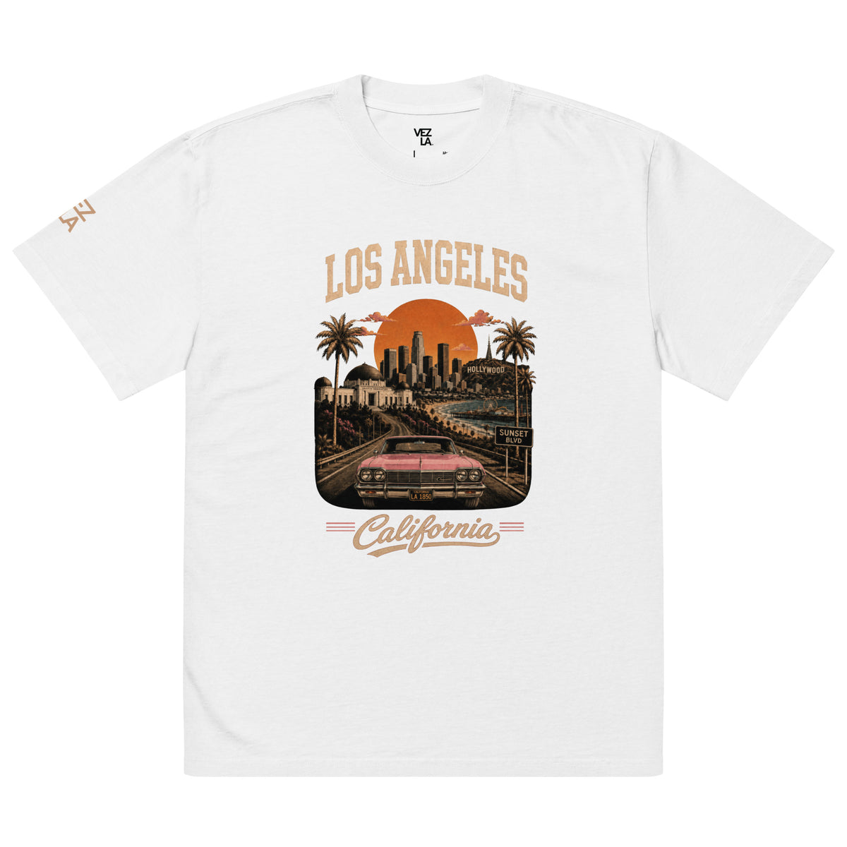 Los Angeles California oversized faded tee in faded white, front view — Venezuelan American #color_faded_white