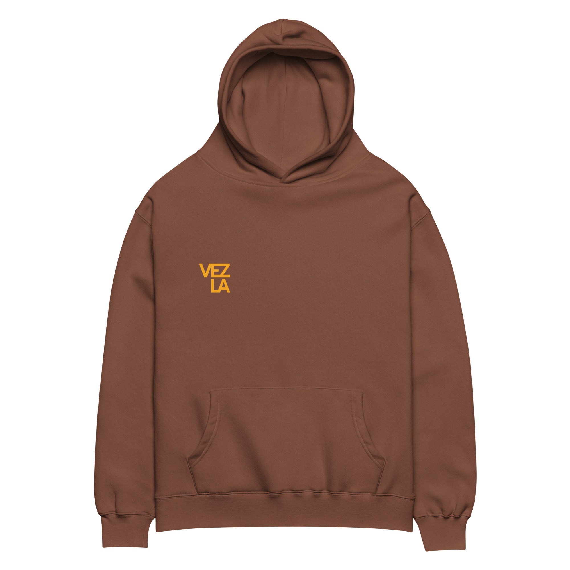 “Pray for Venezuela” oversized hoodie in chestnut, front view — ropa venezolana #color_chestnut