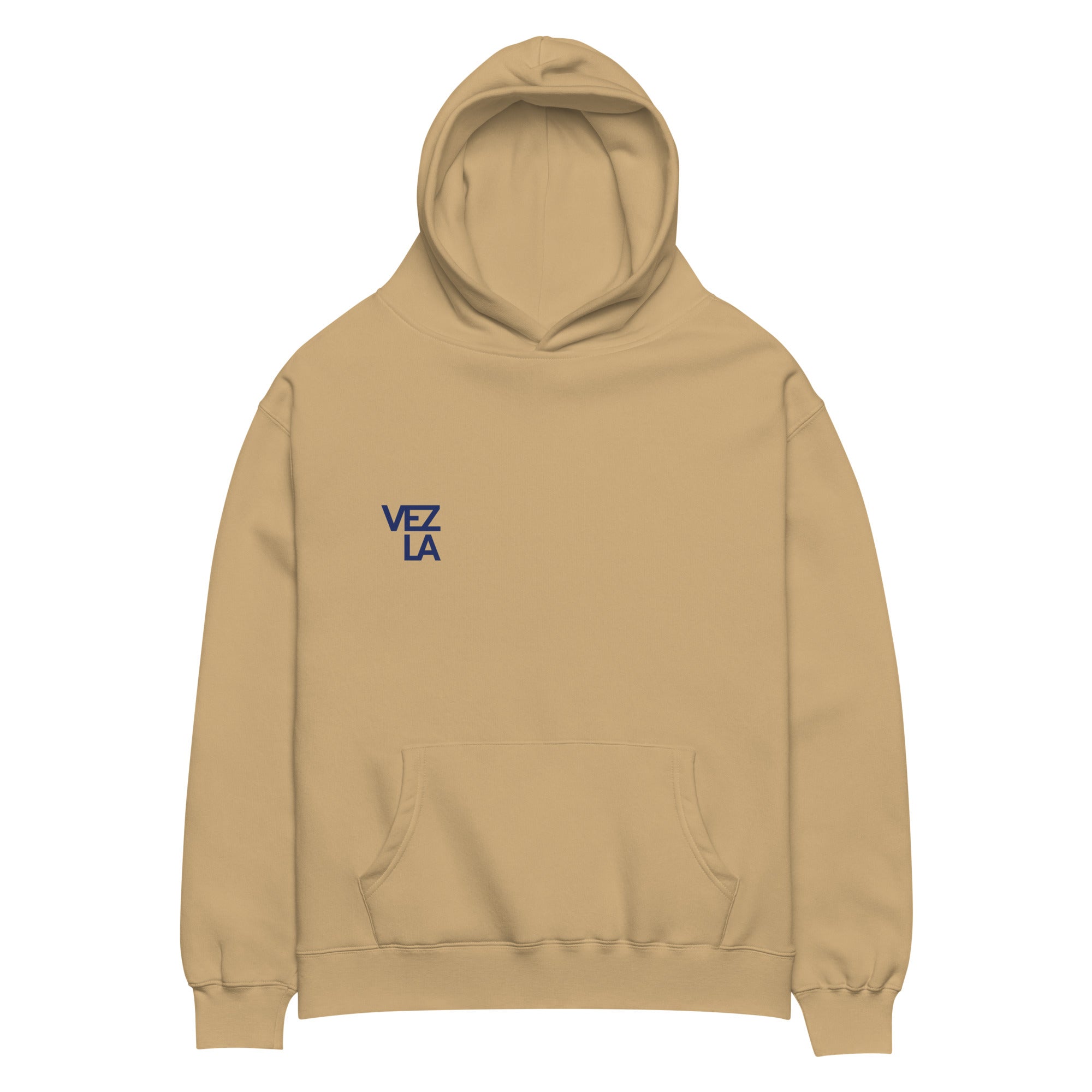 “Pray for Venezuela” oversized hoodie in sand, front view — ropa venezolana #color_sand