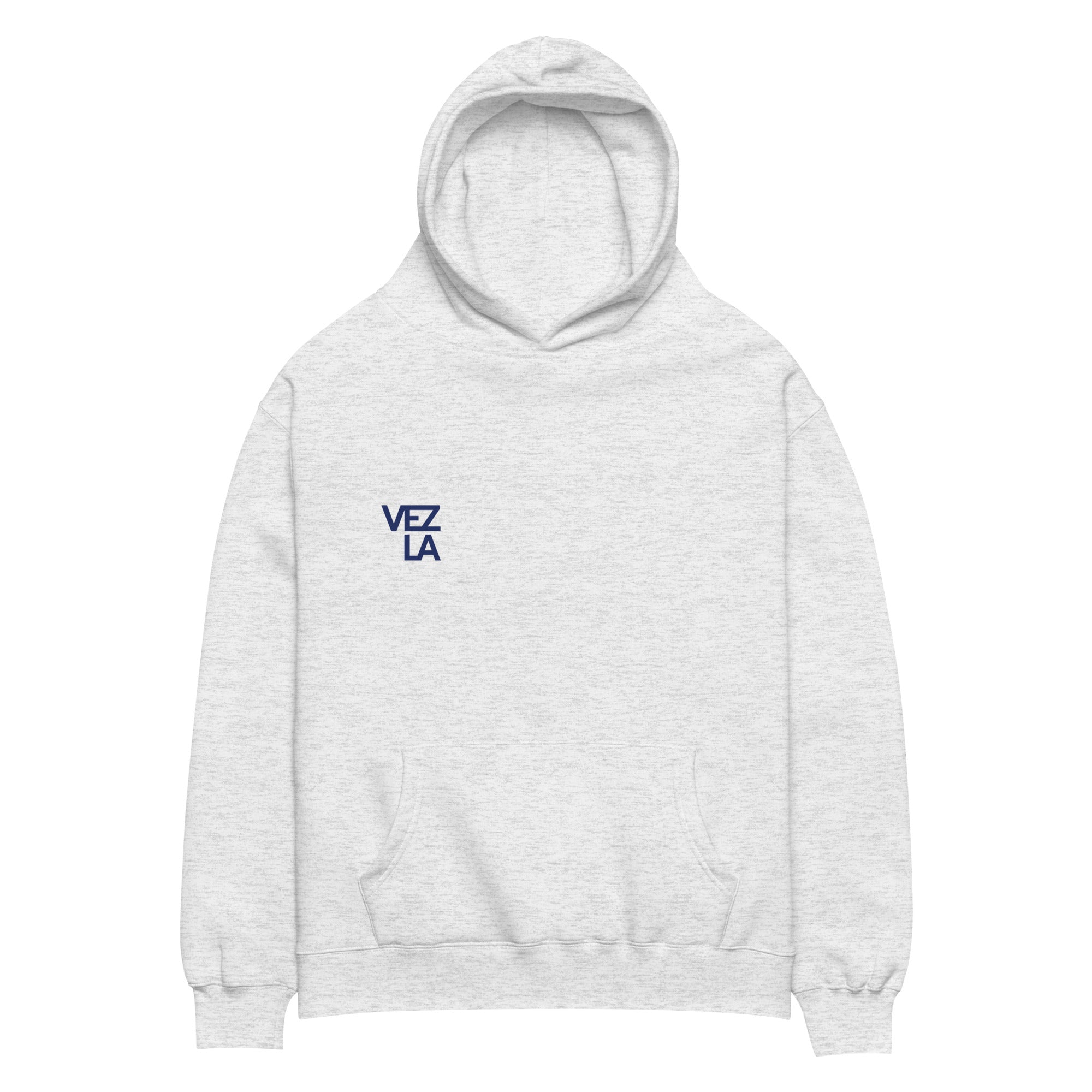 “Pray for Venezuela” oversized hoodie in white heather, folded detail — ropa venezolana #color_white_heather