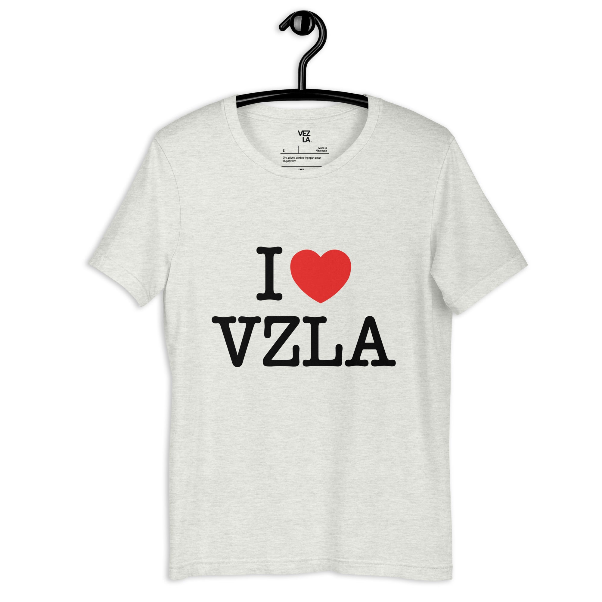 “I ❤ VZLA” I Love Venezuela t-shirt in ash, front view — ropa venezolana #color_ash