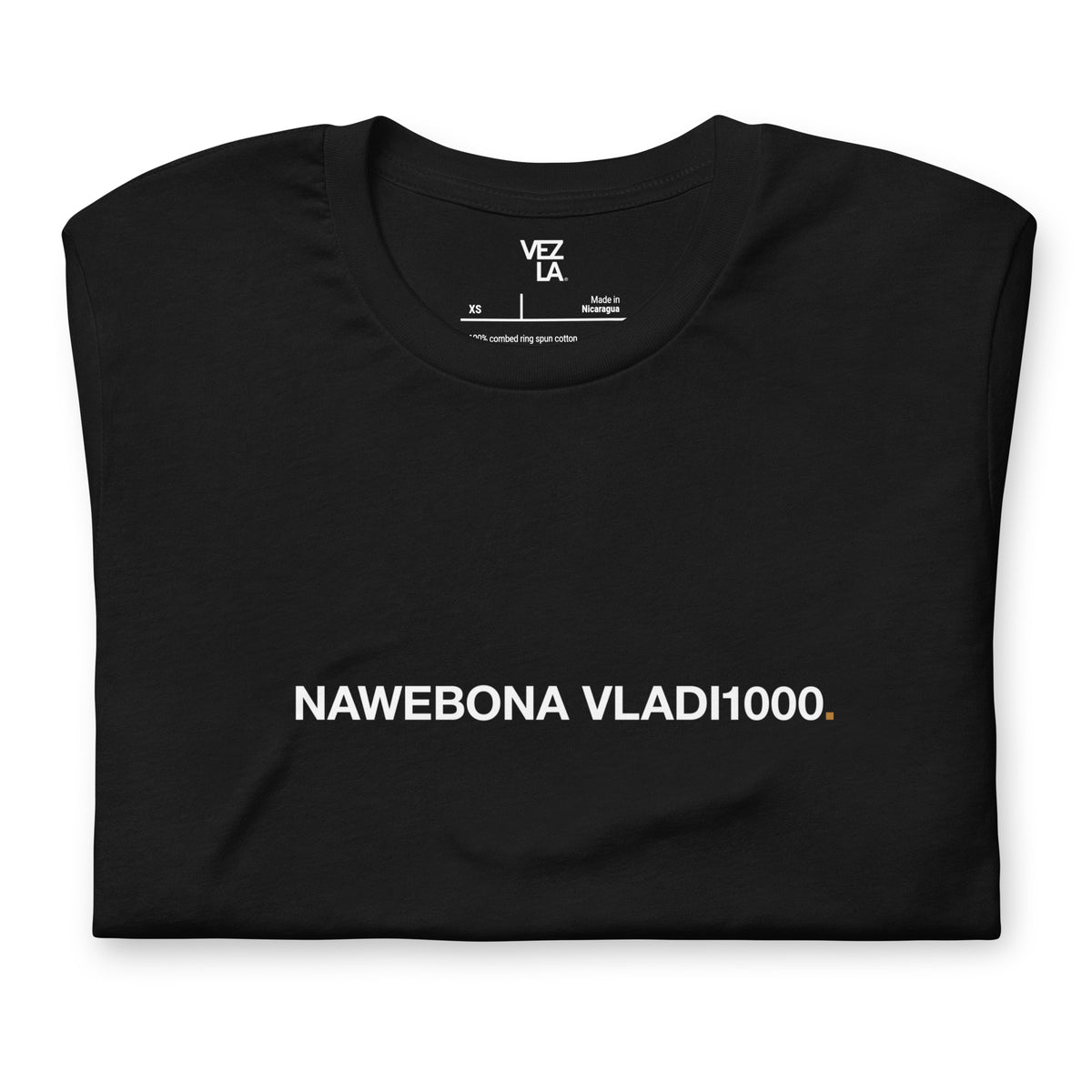 “Nawebona Vladi1000” t-shirt in black, folded detail — Venezuelan t-shirt #color_black