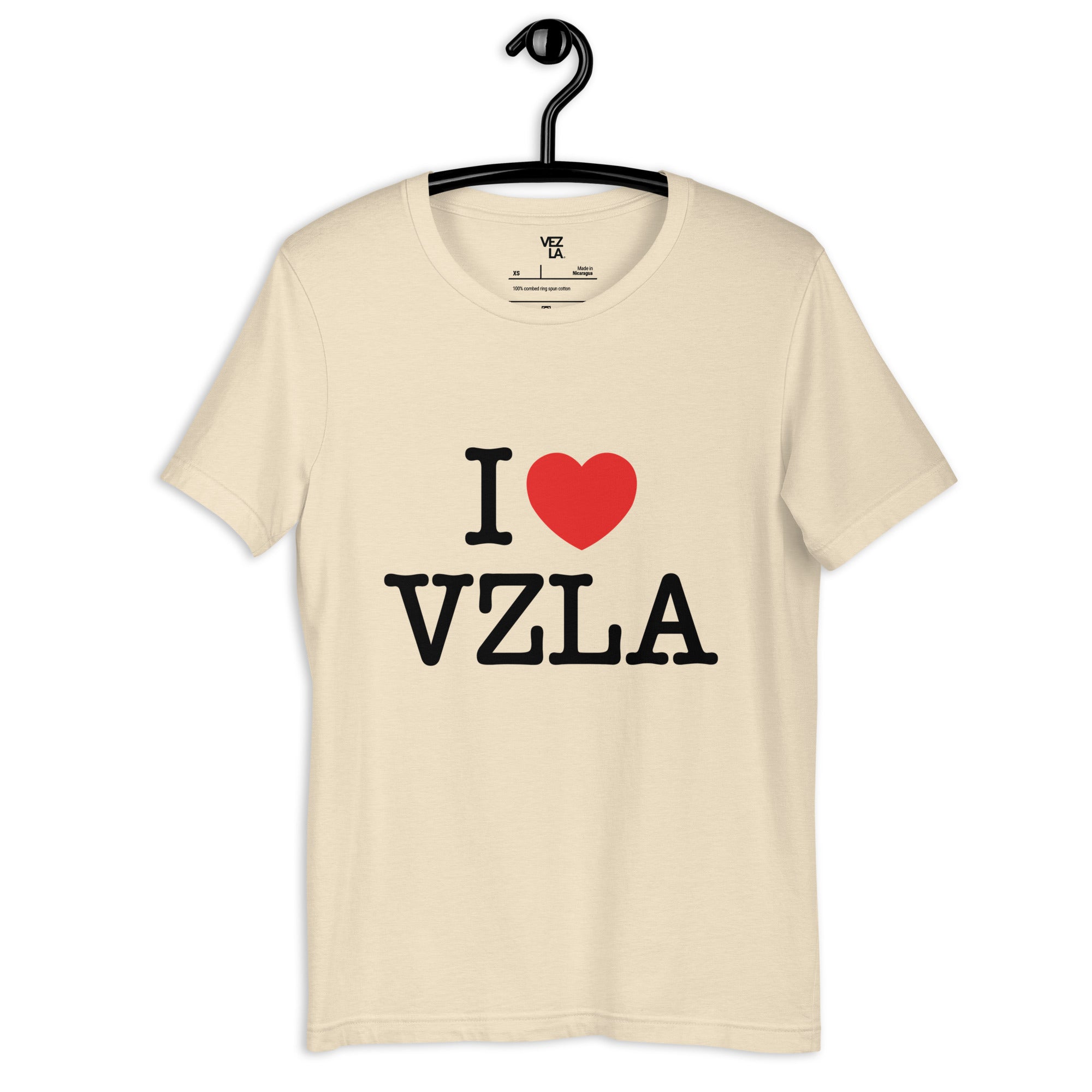 “I ❤ VZLA” I Love Venezuela t-shirt in heather natural, front view — ropa venezolana #color_heather_natural