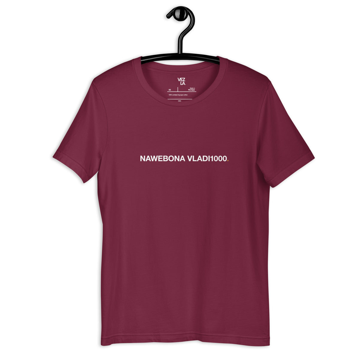 “Nawebona Vladi1000” t-shirt in maroon, front view — Venezuelan t-shirt #color_maroon