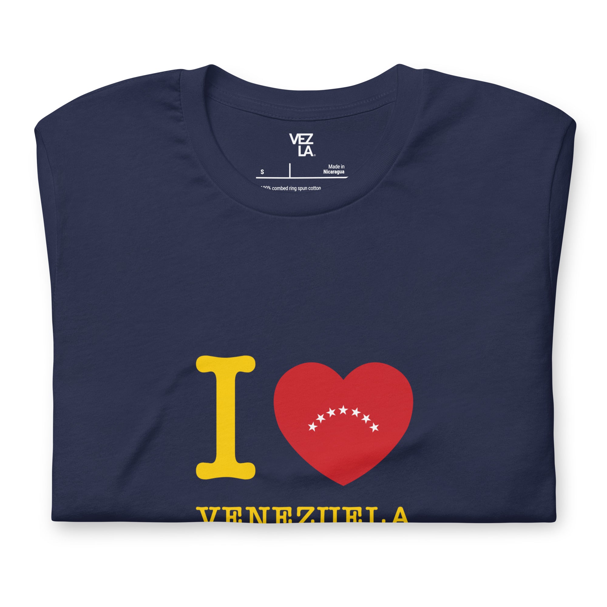 I Love Venezuela t-shirt in navy, folded detail — ropa venezolana #color_navy