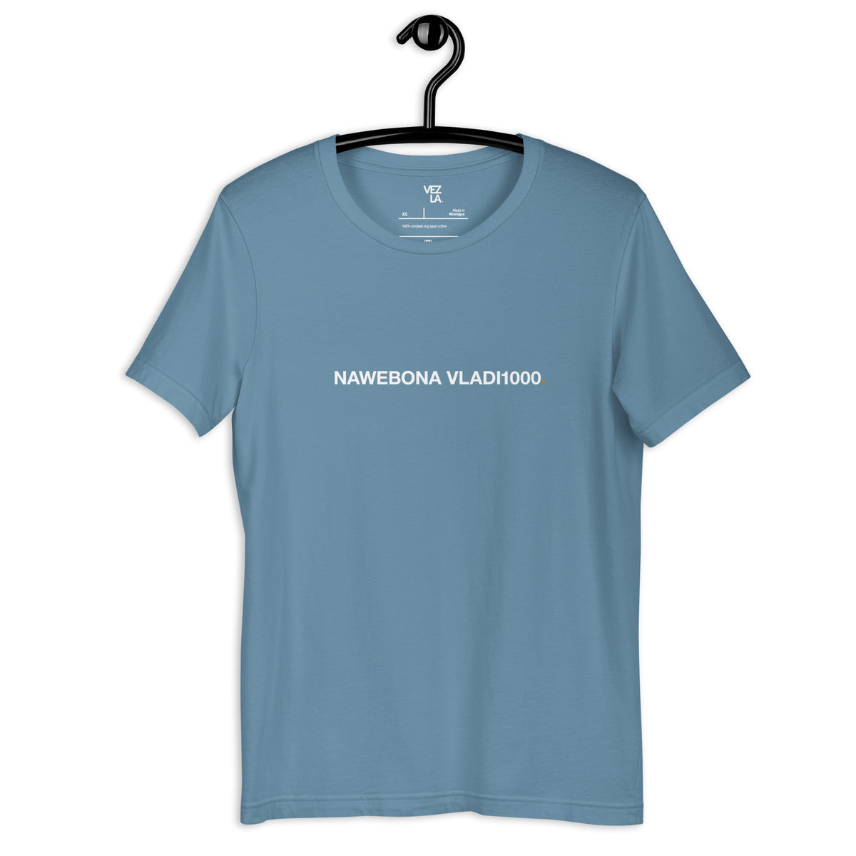 “Nawebona Vladi1000” t-shirt in steel blue, front view — Venezuelan t-shirt #color_steel_blue