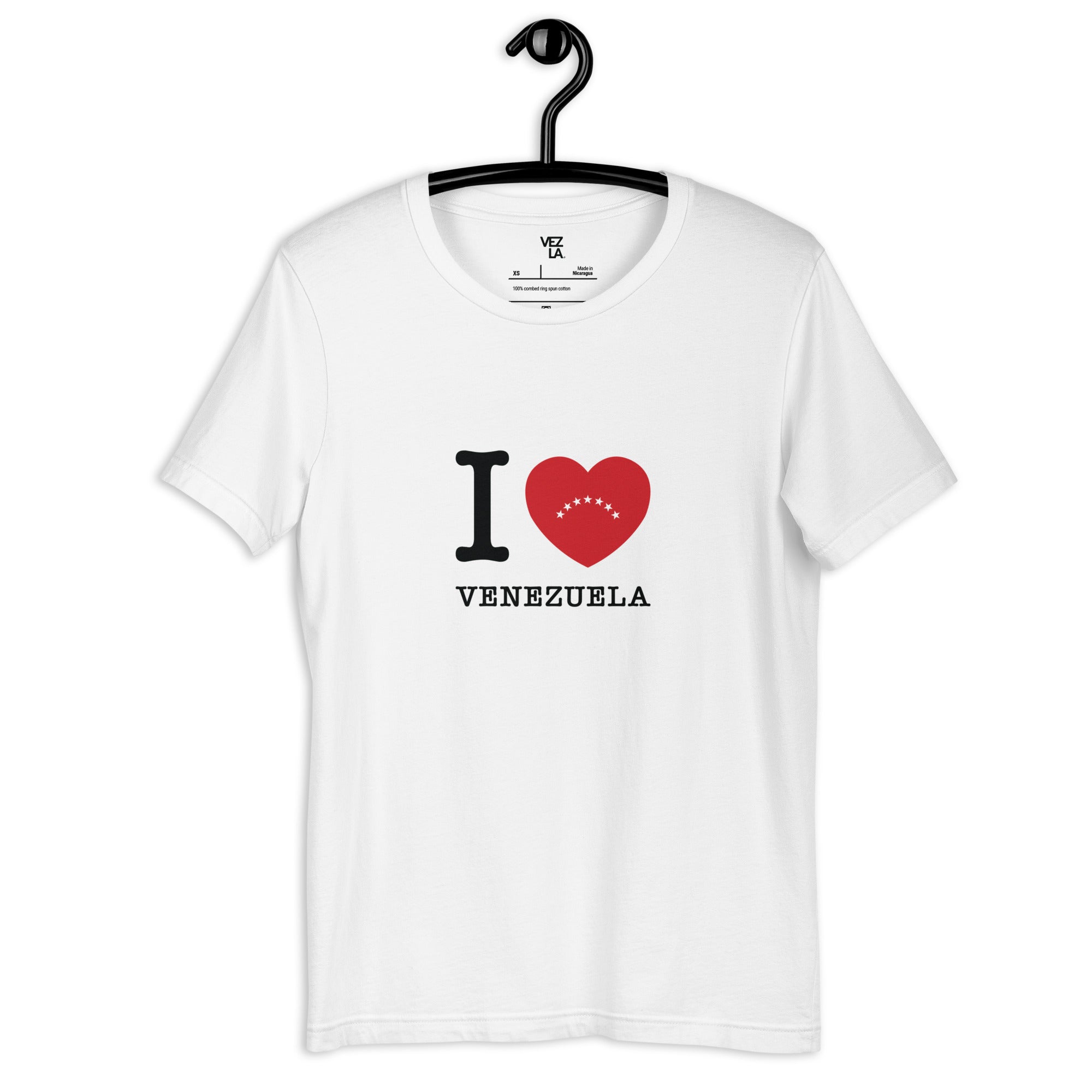 I Love Venezuela t-shirt in white, front view — ropa venezolana #color_white