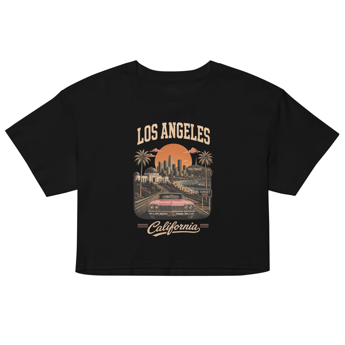 Los Angeles California women's crop top in black, front view — Venezuelan American #color_black