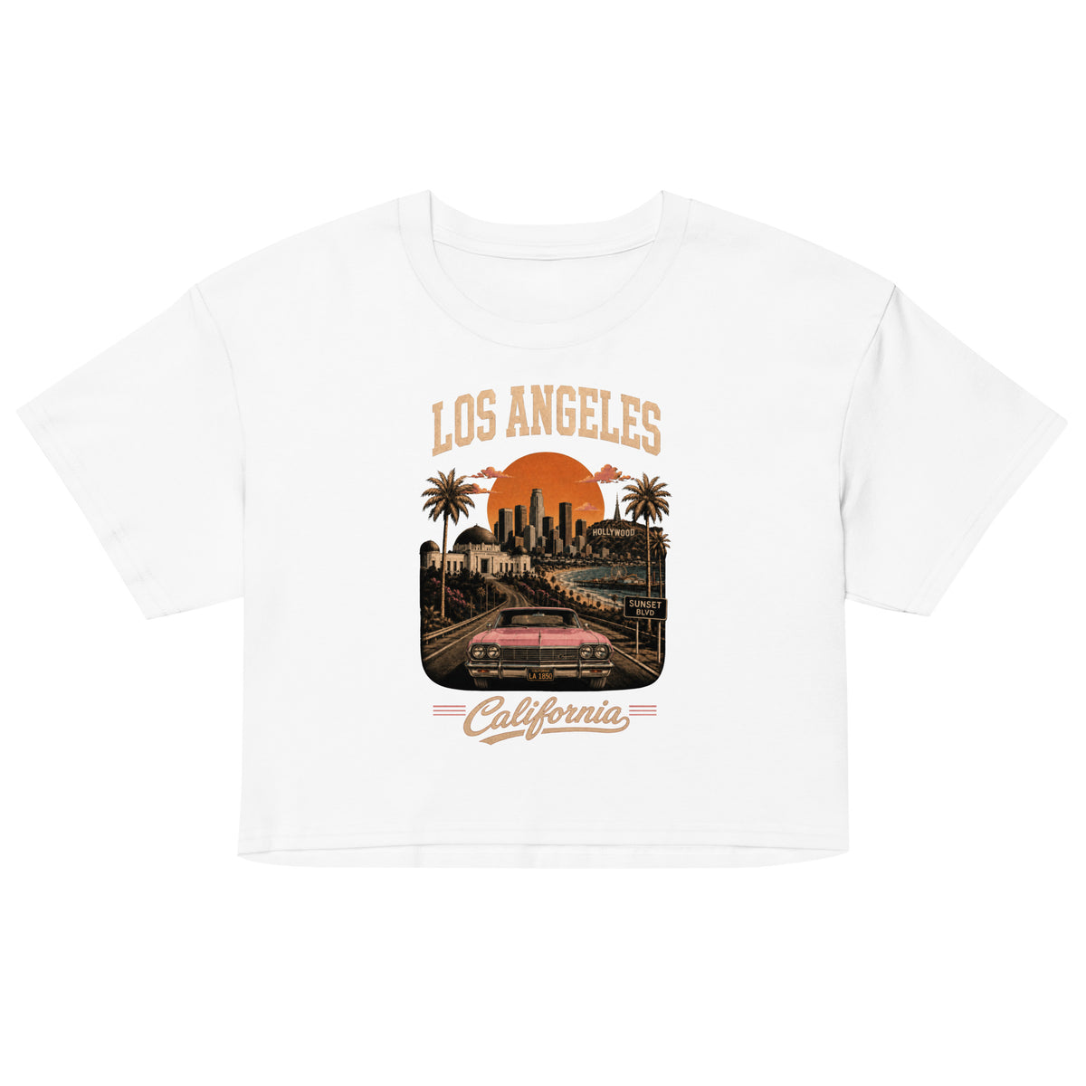 Los Angeles California women's crop top in white, front view — Venezuelan American #color_white