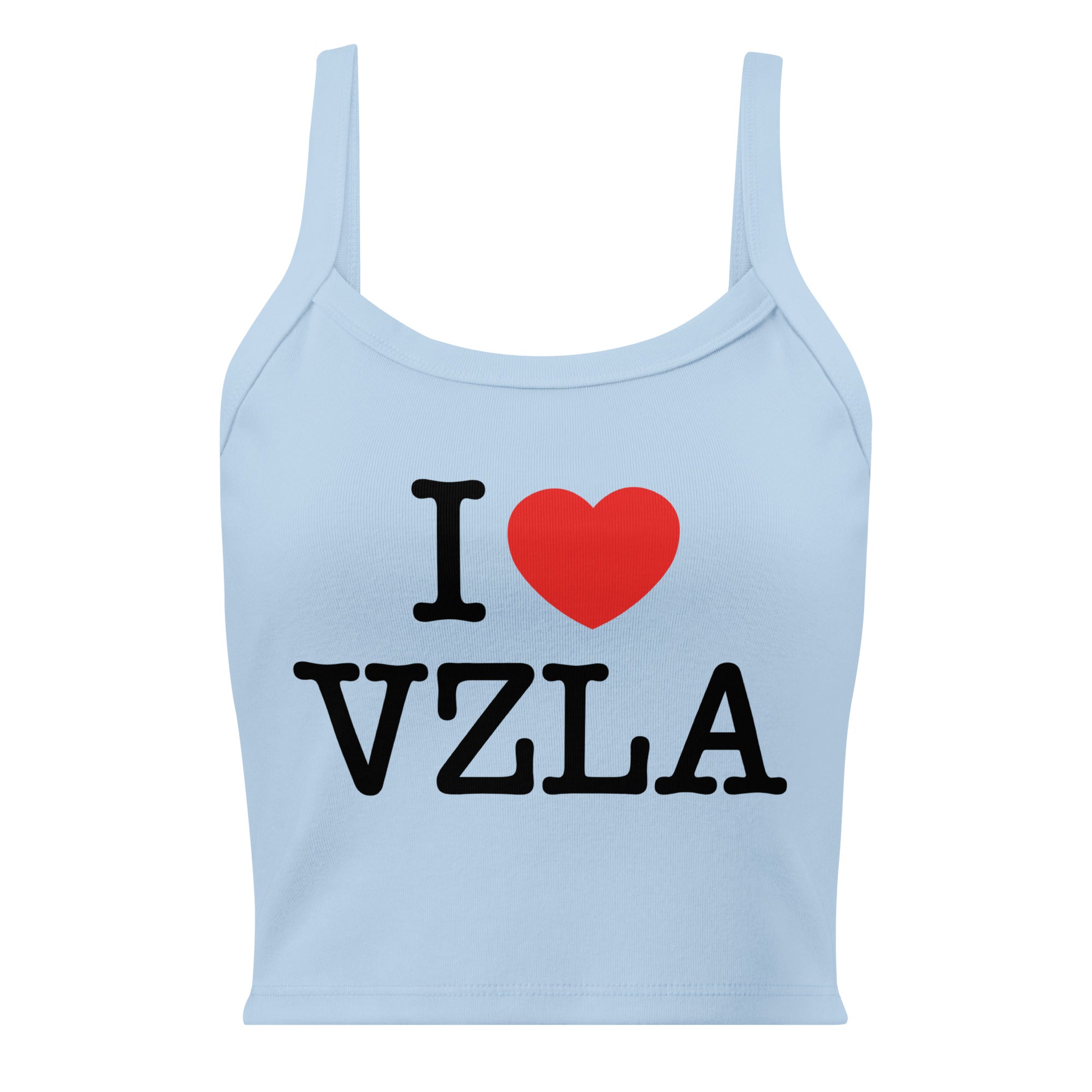 “I ❤ VZLA” I Love Venezuela women's micro-rib tank in solid baby blue blend, front view — ropa venezolana #color_solid_baby_blue_blend