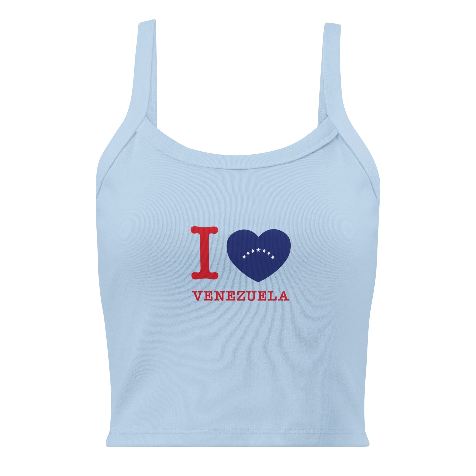“I ❤ VZLA” I Love Venezuela women's micro-rib tank in solid baby blue blend, front view — ropa venezolana #color_solid_baby_blue_blend