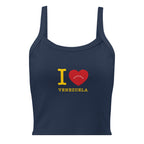 “I ❤ VZLA” I Love Venezuela women's micro-rib tank in solid navy blend, front view — ropa venezolana #color_solid_navy_blend