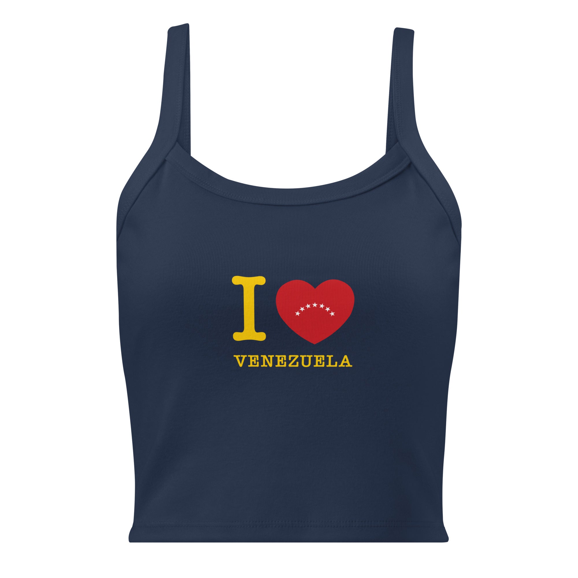 “I ❤ VZLA” I Love Venezuela women's micro-rib tank in solid navy blend, front view — ropa venezolana #color_solid_navy_blend