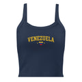 “VZLA Varsity” women's micro-rib tank in solid navy blend, front view — ropa venezolana #color_solid_navy_blend