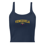 “VZLA Varsity” women's micro-rib tank in solid navy blend, front view — ropa venezolana #color_solid_navy_blend