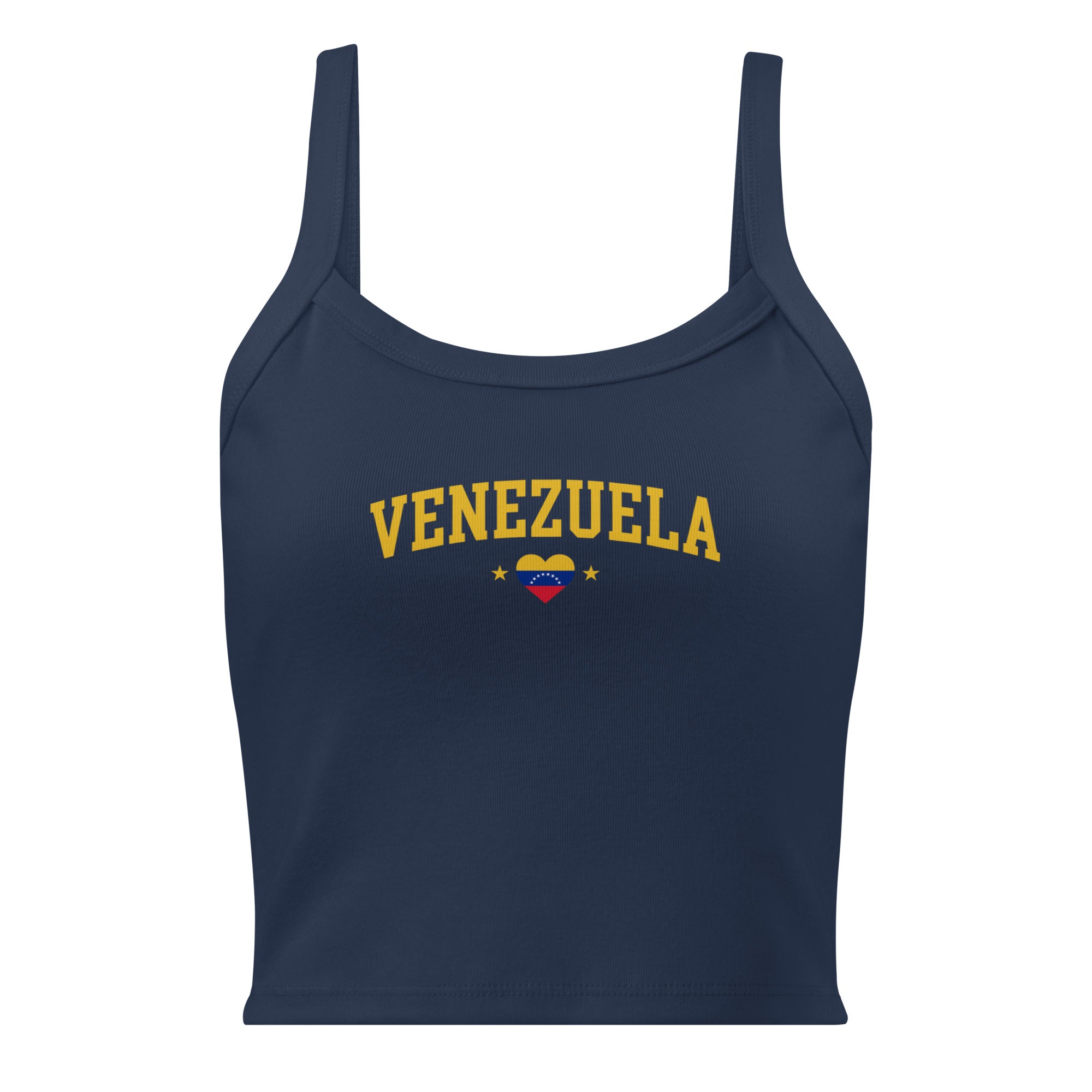 “VZLA Varsity” women's micro-rib tank in solid navy blend, front view — ropa venezolana #color_solid_navy_blend