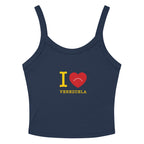 “I ❤ VZLA” I Love Venezuela women's micro-rib tank in solid navy blend, folded detail — ropa venezolana #color_solid_navy_blend