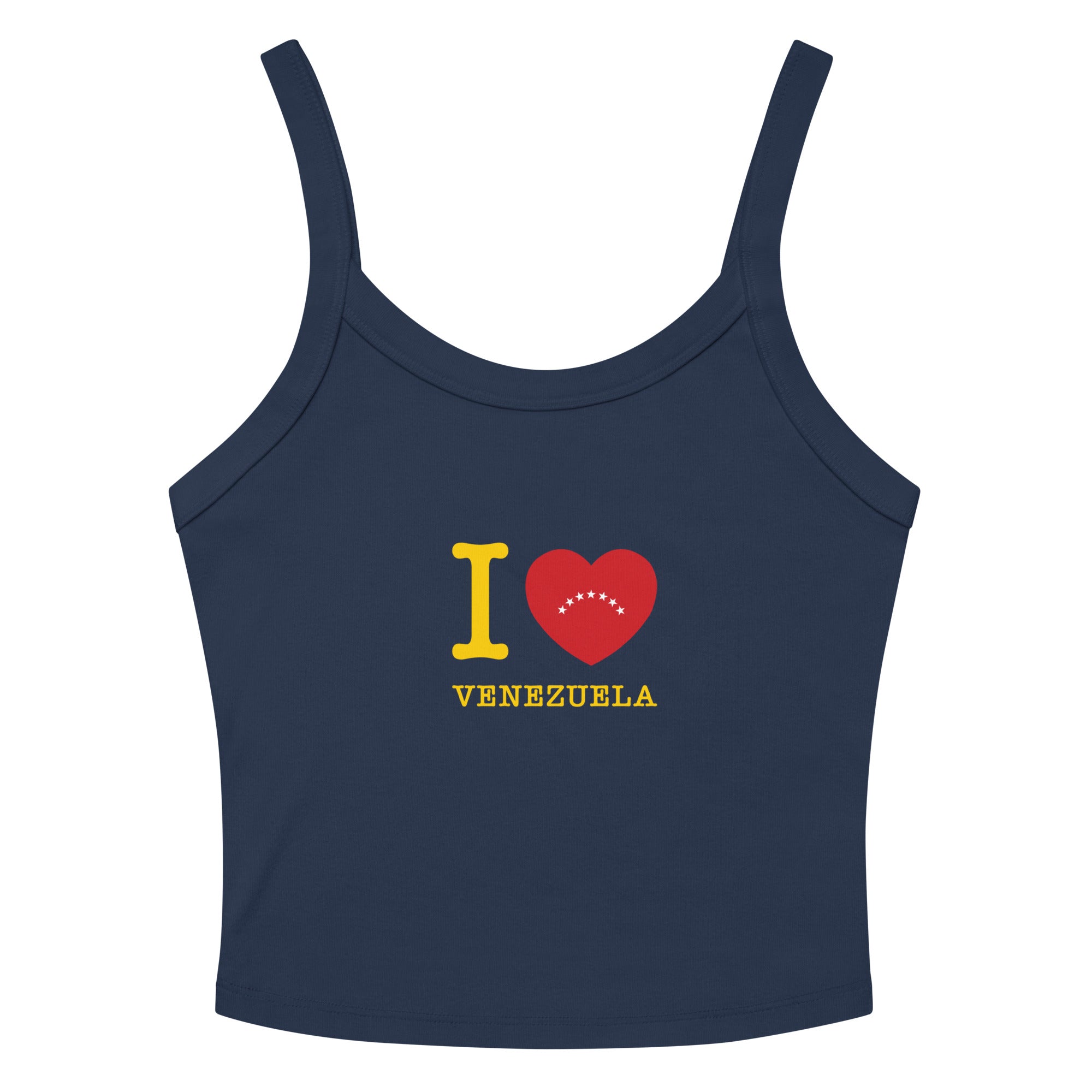 “I ❤ VZLA” I Love Venezuela women's micro-rib tank in solid navy blend, folded detail — ropa venezolana #color_solid_navy_blend