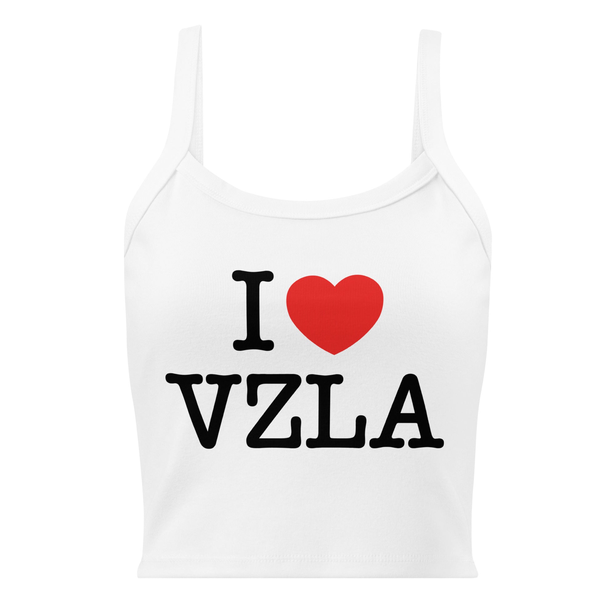 “I ❤ VZLA” I Love Venezuela women's micro-rib tank in solid white blend, front view — ropa venezolana #color_solid_white_blend